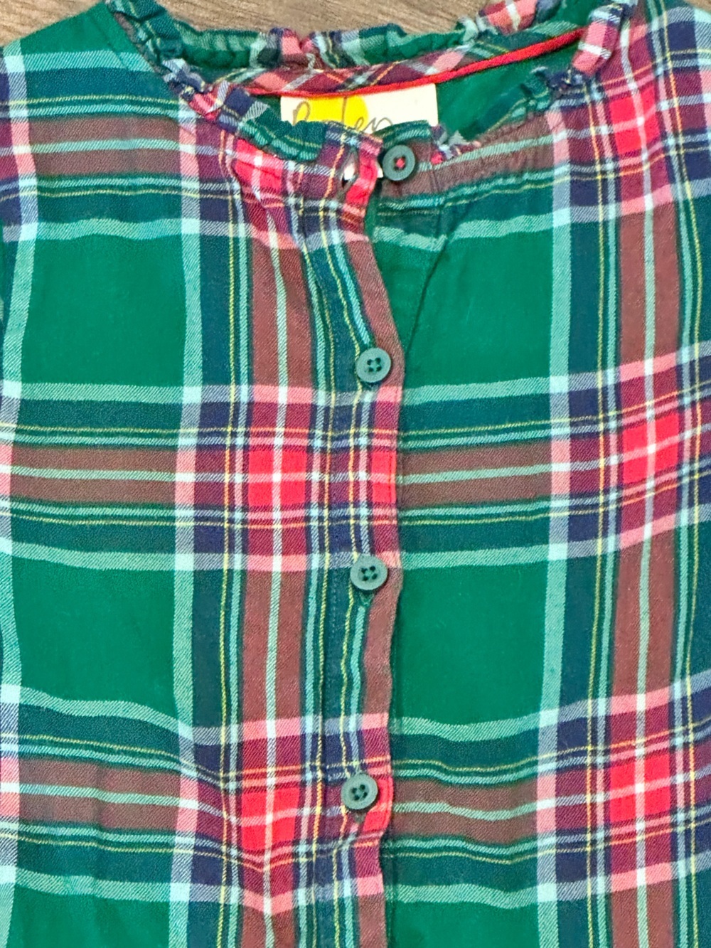Boden Girls' 5-6 Green and Red Plaid Dress - Picture 3 of 7